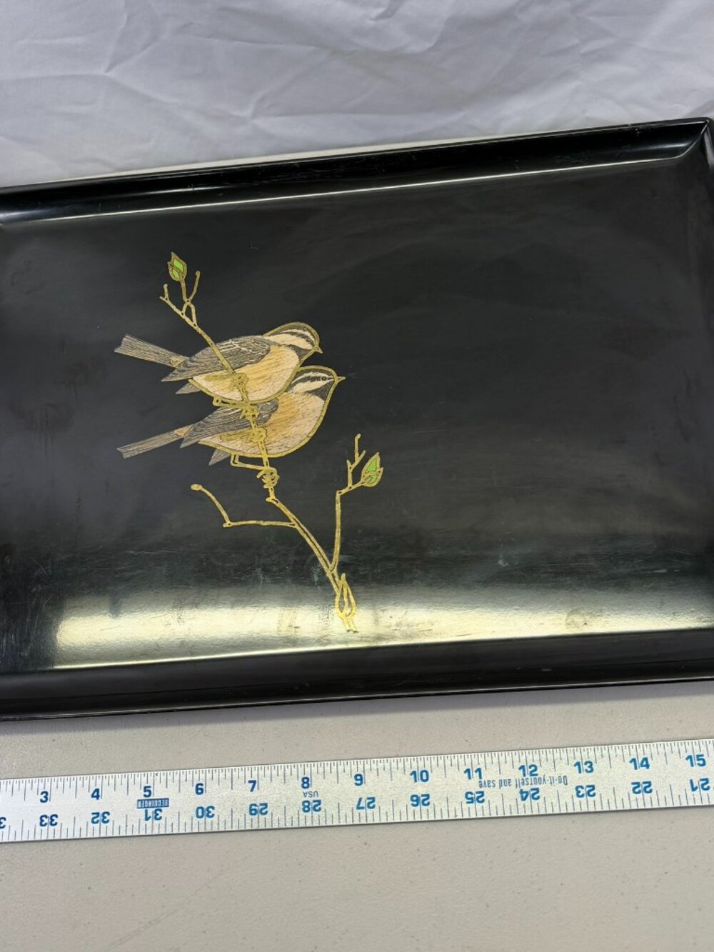 Vintage Couroc of Monterey Bird Inlay Serving Tray Black 18x12 MCM California